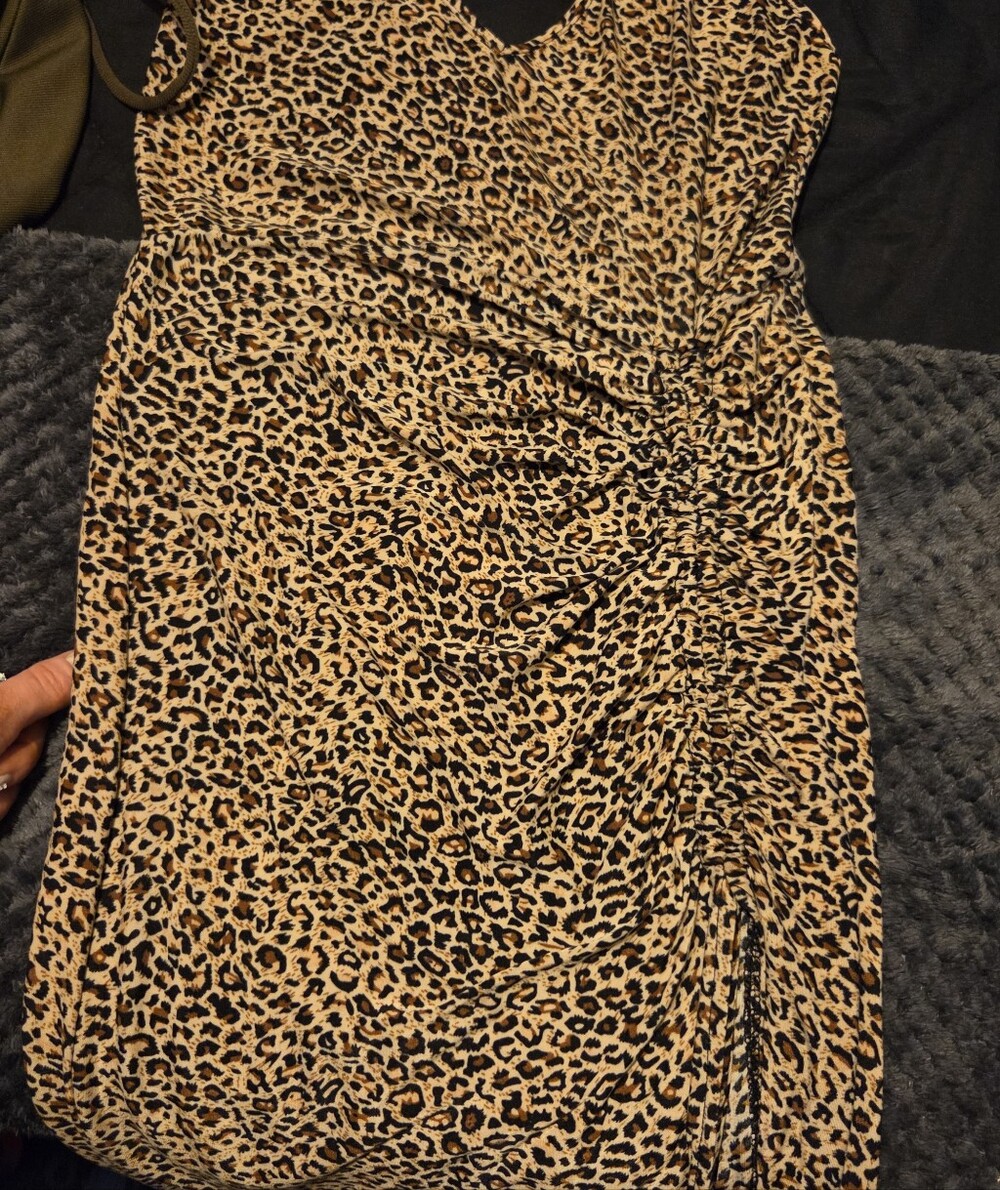 Women’s Leopard Print Ruched Slip Dress - Tan/Black